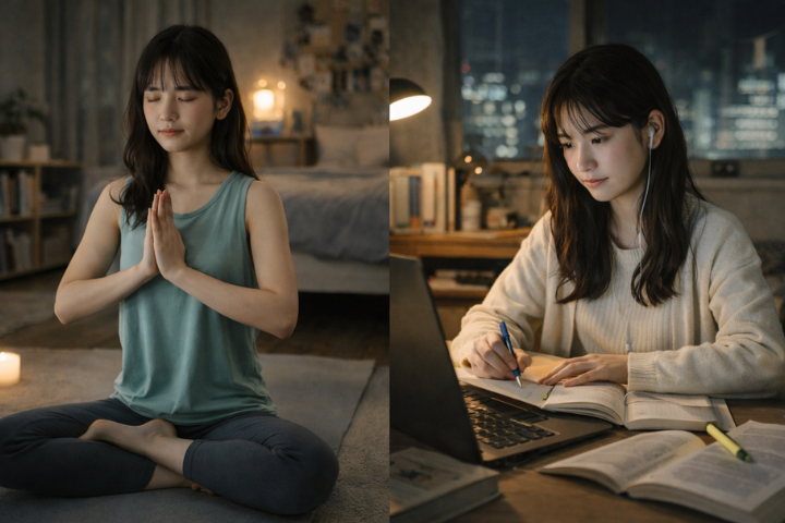 自分の時間を充実させて自己成長に励む日本人大学生。遠距離恋愛を長続きさせるための精神的自立。
